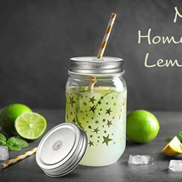 Mudder 8 Pieces Metal Regular Mouth Mason Canning Jar Lids with Straw Hole Leak Proof Reusable Jar, 2.7 Inch (Silver)