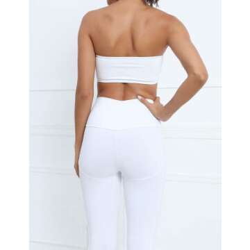 MISSACTIVER Women's Padded Strapless Bandeau Sport Bra Solid Sleeveless Wireless Support Bralette Crop Tube Top Yoga Fitness White