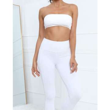 MISSACTIVER Women's Padded Strapless Bandeau Sport Bra Solid Sleeveless Wireless Support Bralette Crop Tube Top Yoga Fitness White