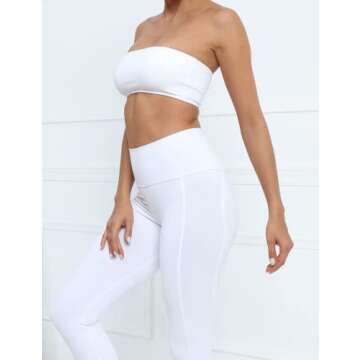 MISSACTIVER Women's Padded Strapless Bandeau Sport Bra Solid Sleeveless Wireless Support Bralette Crop Tube Top Yoga Fitness White