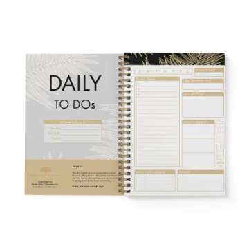 Undated To Do List by Bright Day Daily Task Checklist daily planner to do list notebook Non Dated Flex Cover Spiral Organizer Habit Tracker 8.25 x 6.25, Gold Palm Leaves
