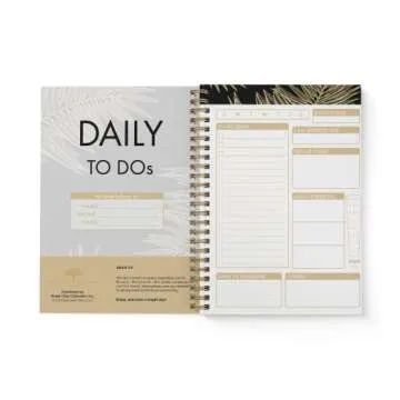 Undated To Do List by Bright Day Daily Task Checklist daily planner to do list notebook Non Dated Flex Cover Spiral Organizer Habit Tracker 8.25 x 6.25, Gold Palm Leaves