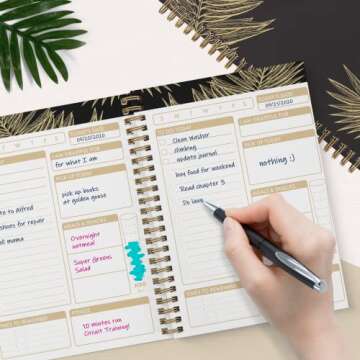Undated To Do List by Bright Day Daily Task Checklist daily planner to do list notebook Non Dated Flex Cover Spiral Organizer Habit Tracker 8.25 x 6.25, Gold Palm Leaves