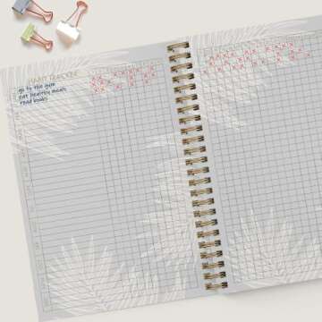 Undated To Do List by Bright Day Daily Task Checklist daily planner to do list notebook Non Dated Flex Cover Spiral Organizer Habit Tracker 8.25 x 6.25, Gold Palm Leaves