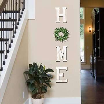 LOSOUR Home Letters with Wreath-Farmhouse Decor for The Home Clearance Wood Letters-Decorative Home Sign for Living Room Decor, Entry Way, Kitchen, etc (White)