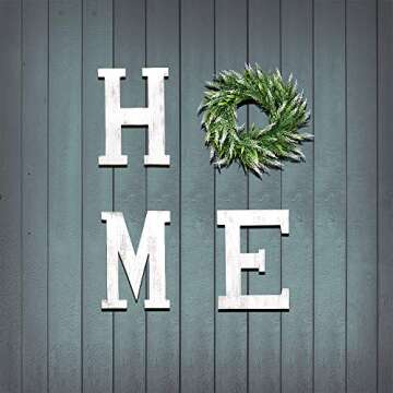 LOSOUR Home Letters with Wreath-Farmhouse Decor for The Home Clearance Wood Letters-Decorative Home Sign for Living Room Decor, Entry Way, Kitchen, etc (White)