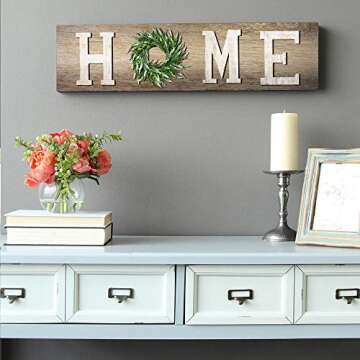 LOSOUR Home Letters with Wreath-Farmhouse Decor for The Home Clearance Wood Letters-Decorative Home Sign for Living Room Decor, Entry Way, Kitchen, etc (White)