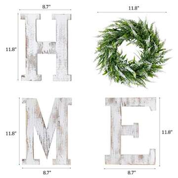 LOSOUR Home Letters with Wreath-Farmhouse Decor for The Home Clearance Wood Letters-Decorative Home Sign for Living Room Decor, Entry Way, Kitchen, etc (White)