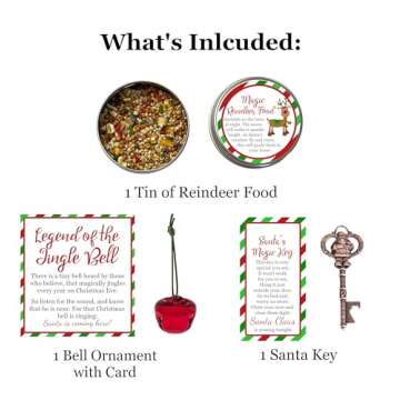 Golden Gift Box Santa's Essentials Magic Pack: Magic Santa Key, Sleigh Bell Ornament and Magic Reindeer Food - Complete Or Start Your Christmas Eve Box Traditions with Our Christmas Eve Box Fillers!