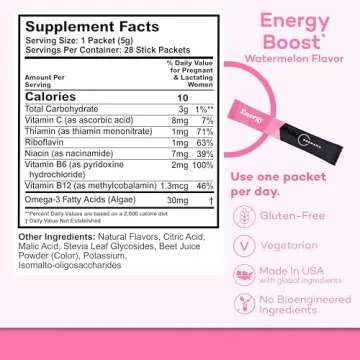 Premama Energy Boost For All Pregnancy Stages, Caffeine-Free, Stimulant-Free Energy, Gluten-Free, Vegetarian, Watermelon Flavor, 28 Single Serve Packets