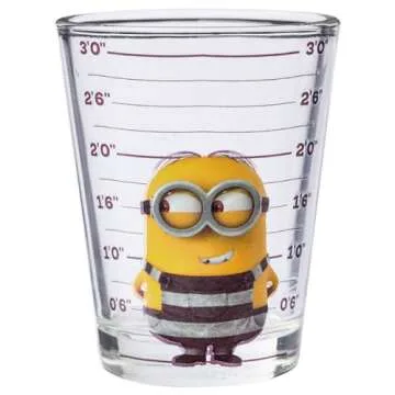 Silver Buffalo Minions Despicable Me Mug Shot Featuring Bob, Stuart, Tim, and Dave 4 Pack Mini Glass Set, 1.5 Ounces
