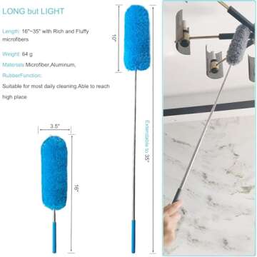 M-jump 3 PCS 15.7 to 35.5 Inch Extendable Telescoping Microfiber Duster Bendable Brush Washable Dusting Brush for Home Office Car