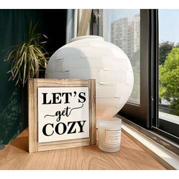 Inspirational Wood Signs, Box Wood Plaques Desk Décor, Farmhouse Home Decor Sign for Shelf, Family Table Decor for Kitchen Bedroom Dining Room, Living Room Decor, Housewarming Gift, Let's Get Cozy