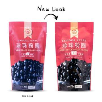 WuFuYuan Boba Tapioca Pearls, Black Sugar Flavor, Ready to Cook in 5 Minutes or Microwave in 3 Minutes, 8.8 oz. (Single Pack)