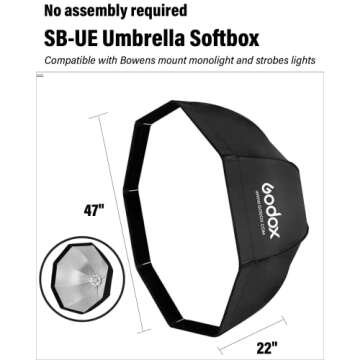 Godox SB-UE 47.5"/120cm Octagon Softbox Kit, Octa Foldable Umbrella Softbox, Portable Octabox with B...