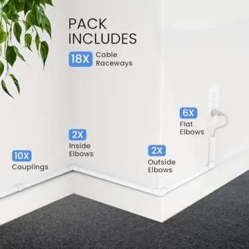 EVEO Cable Hider, 300” Cord Hider, One-Cord Covers for Wires on Wall, Cable Raceway Cord Hider Wall, Cable Cover, Cable Concealer, Wire Covers for Cords - 18x (L17” W0.59 H0.4) - White