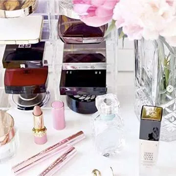 byAlegory Acrylic Compact Makeup Organizer Designed For Larger Compacts 10 Space Side by Side Storage Designed To Stand Or Lay Flat - Pink Clear