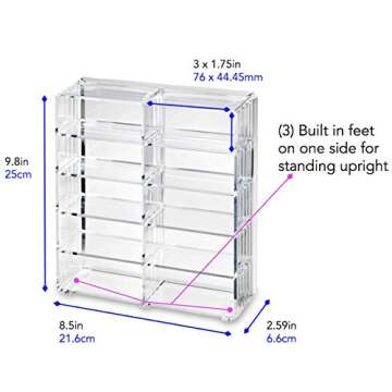 byAlegory Acrylic Compact Makeup Organizer Designed For Larger Compacts 10 Space Side by Side Storage Designed To Stand Or Lay Flat - Pink Clear