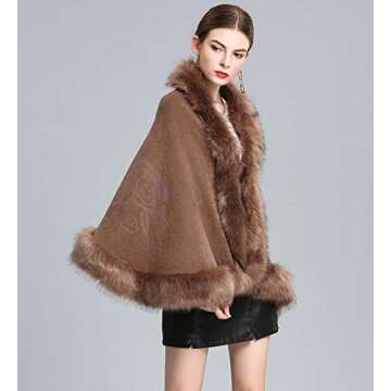 Caracilia Women Bridal Faux Fur Shawl Wraps Cloak Coat Sweater ,Khaki2,One Size