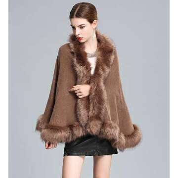 Caracilia Women Bridal Faux Fur Shawl Wraps Cloak Coat Sweater ,Khaki2,One Size