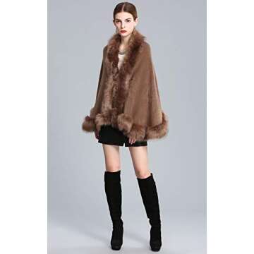 Caracilia Women Bridal Faux Fur Shawl Wraps Cloak Coat Sweater ,Khaki2,One Size
