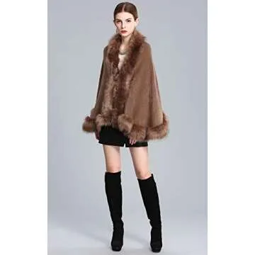 Caracilia Women Bridal Faux Fur Shawl Wraps Cloak Coat Sweater ,Khaki2,One Size