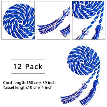 12 Pack Graduation Honor Cord Braided Yarn Honor Cords with Tassel for Graduation Students