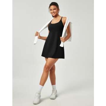 IUGA Tennis Dress for Women Athletic Dress with Built-in Shorts & Bra Womens Workout Golf Exercise Dresses Black