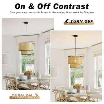 Magiroz Hand Woven Pendant Lights Modern Farmhouse Boho Chandelier Light Fixture Large Rattan Pendant Lights Kitchen Island Coastal Hanging Pendant Lighting for Bedroom Dining Living Room MPL09-BG