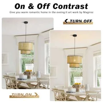 Magiroz Hand Woven Pendant Lights Modern Farmhouse Boho Chandelier Light Fixture Large Rattan Pendant Lights Kitchen Island Coastal Hanging Pendant Lighting for Bedroom Dining Living Room MPL09-BG