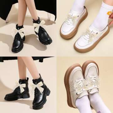 2Pcs Pearl Bow Shoe Charms for Sneakers Decoration Shoe Lace Charms Sneakers Elegant Pearl Buckle Dress Shoe Sneaker Accessories for Women Girls Pearl Bead Chain Shoelace Charms DIY Y2k Accessories-G