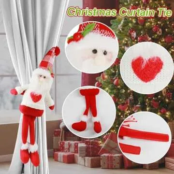 Ogrmar Christmas Curtain Tiebacks with Mr. Snowman & Santa