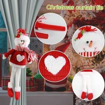 Ogrmar Christmas Curtain Tiebacks with Mr. Snowman & Santa