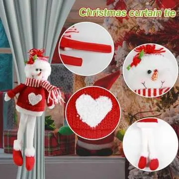 Ogrmar Christmas Curtain Tiebacks with Mr. Snowman & Santa