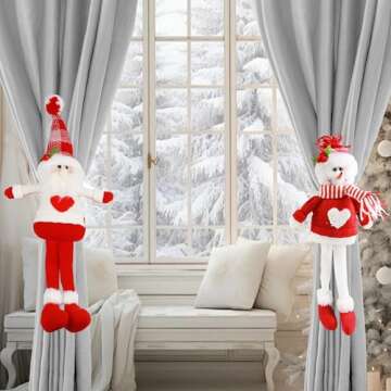 Ogrmar Christmas Curtain Tiebacks with Mr. Snowman & Santa