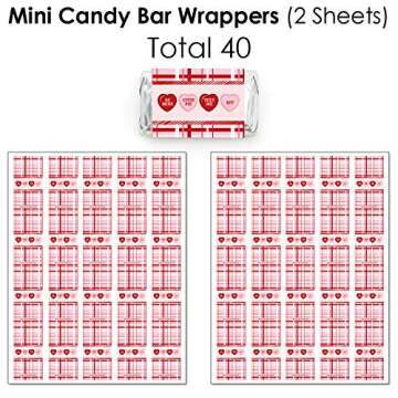 Big Dot of Happiness Conversation Hearts - Mini Candy Bar Wrappers, Round Candy Stickers and Circle Stickers - Valentine’s Day Party Candy Favor Sticker Kit - 304 Pieces
