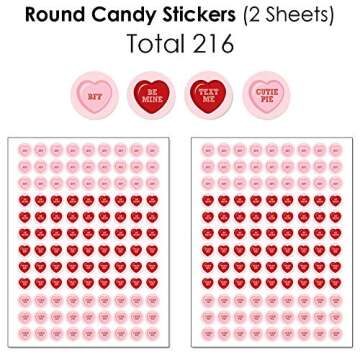 Big Dot of Happiness Conversation Hearts - Mini Candy Bar Wrappers, Round Candy Stickers and Circle Stickers - Valentine’s Day Party Candy Favor Sticker Kit - 304 Pieces