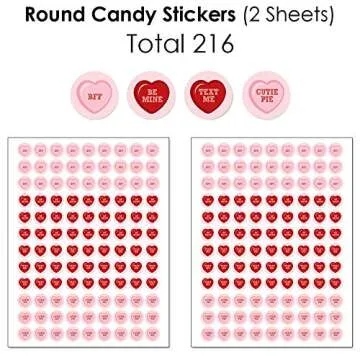 Big Dot of Happiness Conversation Hearts - Mini Candy Bar Wrappers, Round Candy Stickers and Circle Stickers - Valentine’s Day Party Candy Favor Sticker Kit - 304 Pieces