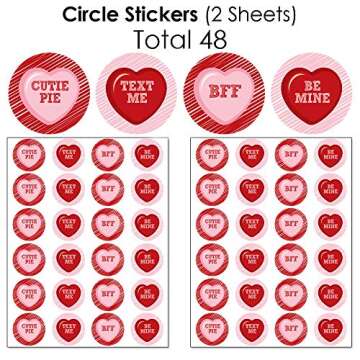 Big Dot of Happiness Conversation Hearts - Mini Candy Bar Wrappers, Round Candy Stickers and Circle Stickers - Valentine’s Day Party Candy Favor Sticker Kit - 304 Pieces