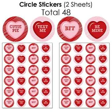 Big Dot of Happiness Conversation Hearts - Mini Candy Bar Wrappers, Round Candy Stickers and Circle Stickers - Valentine’s Day Party Candy Favor Sticker Kit - 304 Pieces