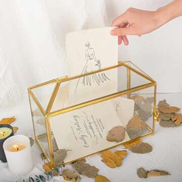 REDHUGO 12.6x5.9x9 inches Large Glass Card Box Handmade with Slot and Lock, Wedding Card Boxes for R...