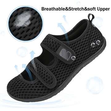 Besroad Diabetic Shoes for Women Men Arch Support Walking Shoes Adjustable Swollen Feet Shoes Extra Wide All Black 5-6 Women/4-5 Men