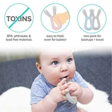Baby Molar Teether | ZoLi Bunny Baby Teething Toy, Gum Massaging Molar Gums Relief, Easy to Hold and chew, BPA, Phthalate, and Toxin Free teether, sage Green + ash Grey (Pack of 2)