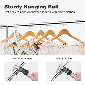 LANGRIA Heavy Duty Garment Rack Commercial Grade Adjustable Clothing Rack Supreme Rolling Rack Steel Adjustable Clothes Rack, Chrome Finish