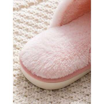 Hopelong Women Slippers, Cute Rabbit Ears Plush House Slippers for Women,Non-Slip Fluffy Slippers Indoor Warm Plush Animal Slippers Pink