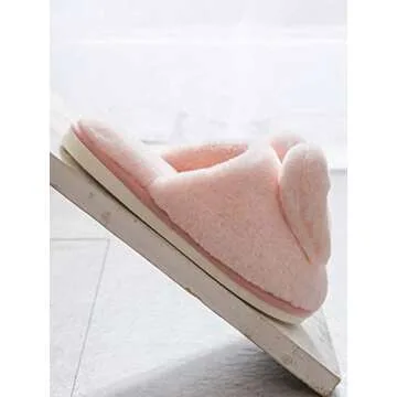 Hopelong Women Slippers, Cute Rabbit Ears Plush House Slippers for Women,Non-Slip Fluffy Slippers Indoor Warm Plush Animal Slippers Pink