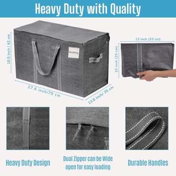 VENO 8 Pack Moving Bags, Moving Supplies, Moving Boxes, College Packing, Storage Boxes with Lids Alternative, Heavy Duty Totes, Extra Large, Sturdy Handles, Zipper, Packaging (Dark Gray, 8 Pack)