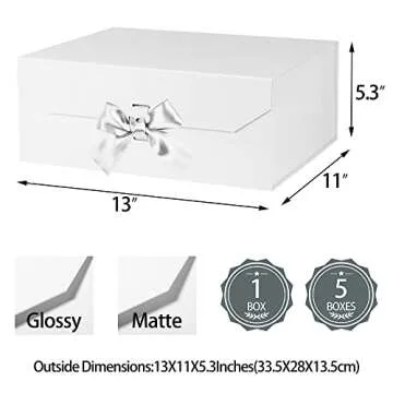 White Large Gift Box 13x11x5.3 Inches, Gift Box with Ribbon, Gift Box with Lid Magnetic Closure, Christmas Gift Box, Rectangle Collapsible Gift Boxes for men shoes (Glossy White)