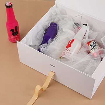 White Large Gift Box 13x11x5.3 Inches, Gift Box with Ribbon, Gift Box with Lid Magnetic Closure, Christmas Gift Box, Rectangle Collapsible Gift Boxes for men shoes (Glossy White)