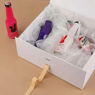 White Large Gift Box 13x11x5.3 Inches, Gift Box with Ribbon, Gift Box with Lid Magnetic Closure, Christmas Gift Box, Rectangle Collapsible Gift Boxes for men shoes (Glossy White)